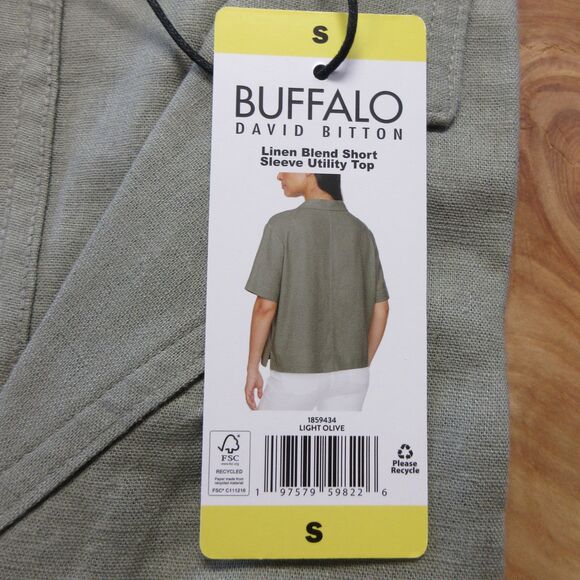 BUFFALO DAVID BITTON Linen Blend Button Front Shirt Sz S 4-6 Olive Green Top NWT - Picture 8 of 10
